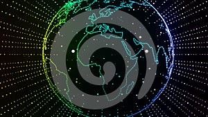 The dotted line link constructs the outline of the earth, the big data background of the Internet and network technology.